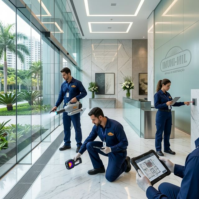 Equipe Imunimil realizando inspeção técnica em condomínio de alto padrão na Barra da Tijuca